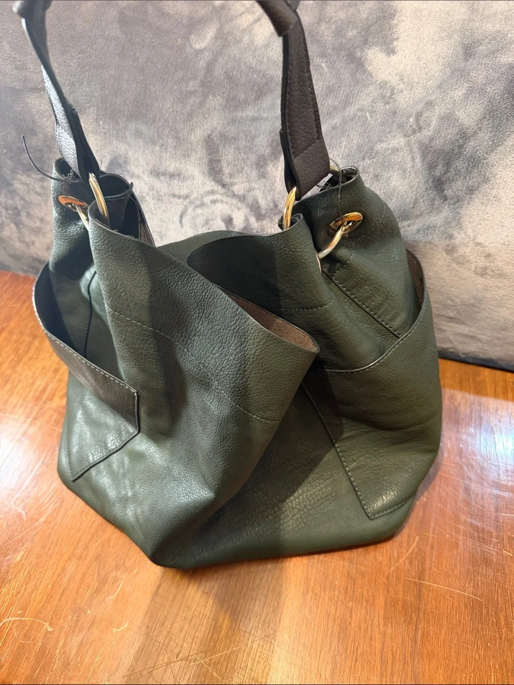 Dark Green Leather Hobo Bag - Women